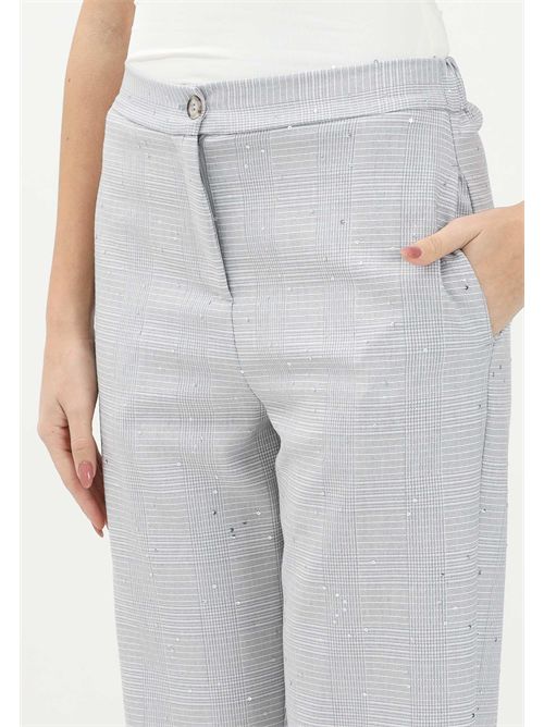 Pantalone con stampa pied-de-poule e strass VICOLO | TD0188/PERLA